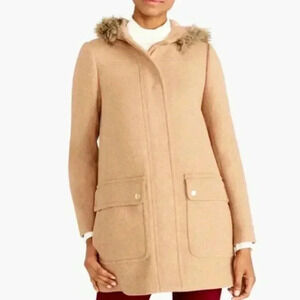 J. Crew Vail Parka Dust Ginger Peach Pastel Orange Wool Fur Trim Winter Coat 4